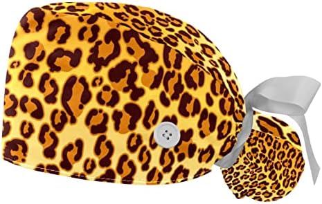 HyCho 2pcs Cap com fita de botão amarra de costas para trás chapéus de bolsa de rabo de cavalo marrom -leopardo para mulheres