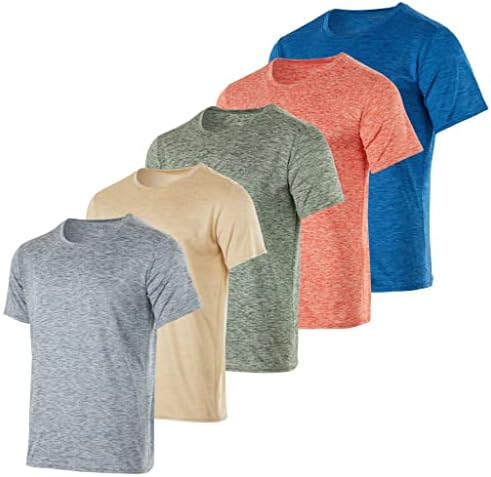 Real Essentials 5 Pack: Men's Dry-Fit Wicking Wicking ATIVO ATHLETIC Performance Crew T-Shirt