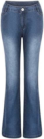 Jeans de fundo de sino mrgiinri para mulheres 2023 Moda High Blot Button Up High Wistide Flare Jeans Stretch Classic calças