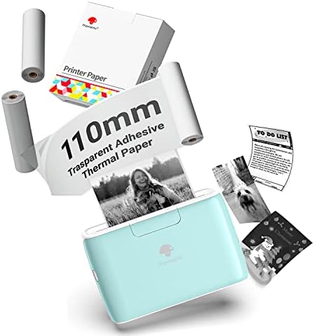 Phomemo M04S Impressora portátil sem fio Impressora Térmica Impressora Printer com papel térmico transparente adesivo para phomemo M04S/M04AS Mini Bluetooth Printer, preto em limpeza, 110mm x 3,5m, 3 rolos