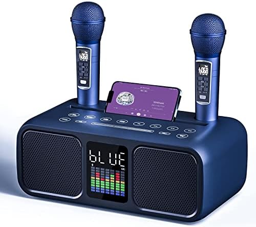 Máquina de karaokê Sinwe para adultos e crianças, alto -falante portátil de recarrega com 2 microfones sem fio UHF, suporta AUX/USB/TIPO