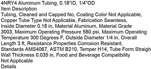Substituição 4NRY4 Tubing de alumínio, 0,18 ID, 1/4 OD