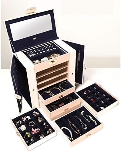 Caixa de jóias enorme caixa de jóias 5 gaveta Organizador de armazenamento de colar de anel espelhado de grande capacidade suporte