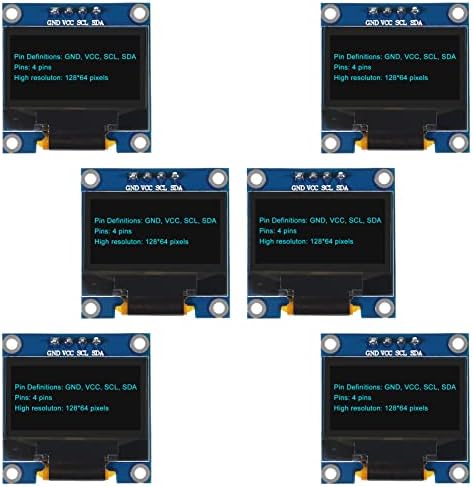 6pcs 0,96 polegada 12864 128x64 pixels OLED LCD LCD Screen Board Module I2C IIC Driver 4 pinos Blue Color mini placa de tela de exibição auto -luminosa - GND