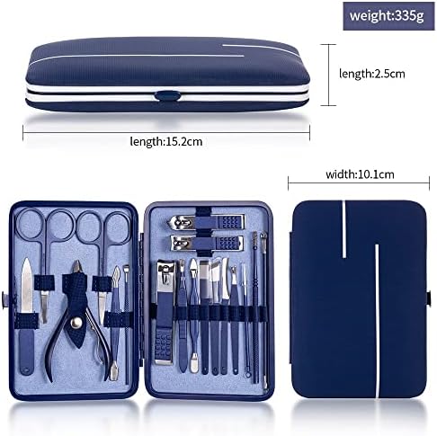 Ankang Multifunction Clipper unhas Conjunto de pedicure Cutter File Scissors Kit com estojo de viagem Ferramentas de manicure azul de aço inoxidável