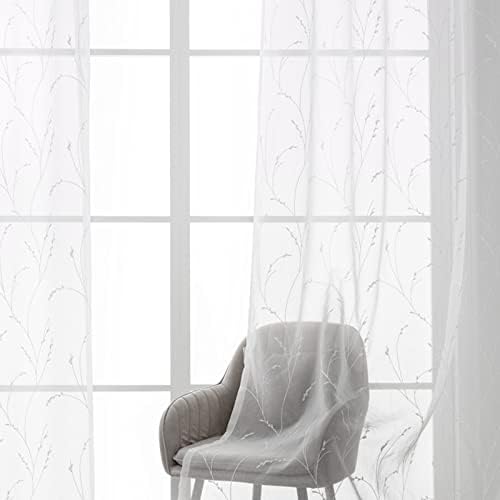 Cortinas de Voile Sheer de Daesar 2 painéis, cortinas de quarto Cão de poliéster White Willow Willow Window Tratamentos 54 W x 90 L