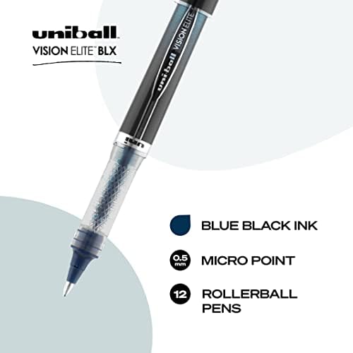 Uni-Ball Vision Elite BLX Rollerball Pens Micro Tip, 0,5 mm, azul/preto, 12 pacote