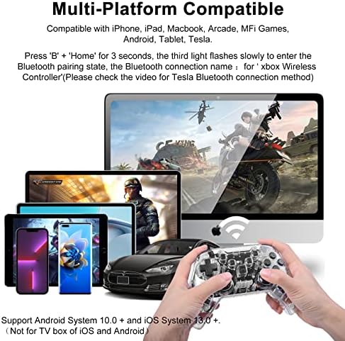 Controlador para Tesla, Megadream Transparent Gamepad Games Wireless Gaming Joystick para iPhone/iPad/MacBook/Android/Samsung/Motorola/Tablet/PC,