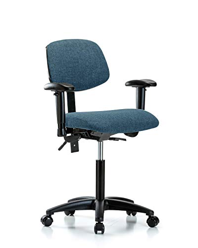 Labtech Seating LT42511 Cadeira de bancada média, tecido, base de nylon - inclinação, braços, rodízios, marinha