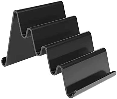 1InTheOffice Business Card Titular, suporte de cartão de plástico para mesa, 4 Compartamentos Titular de cartões de vários níveis, preto