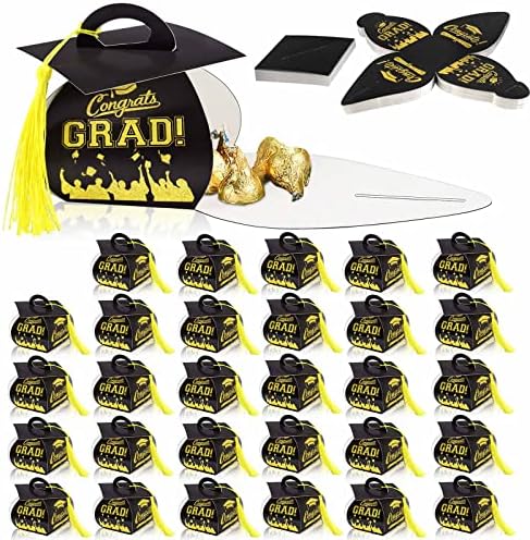 Hymoso 30 peças Festa de graduação Favory Gift Boxes, Capinha de tampa de formatura Caixa de doces com tassel presente Caixa de formatura