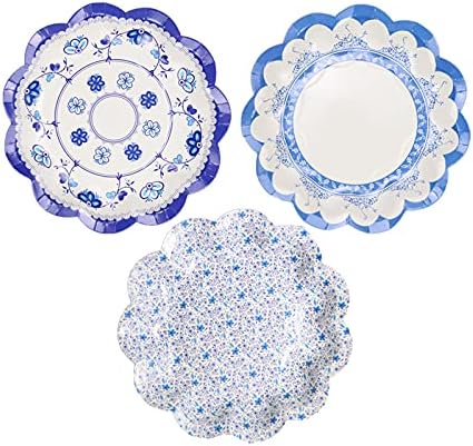 CheeSandu 12pack de estilo chinês Blue e branco Placas de papel de porcelana Conjunto 7.1 polegadas 3Design Floral Floral