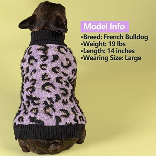 Suéter de cachorro kyeese leopardo gola alta malha para cães para cães médios com colarinho de cachorro para cães de cães, roxo, xxl