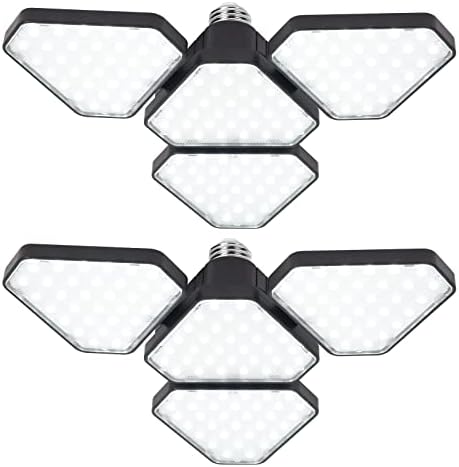 Luz de garagem LED de 2 pacote de busca, luz LED de garagem ultra brilhante de 120W, luz de garagem iluminador 360, 12000lm LED deformável