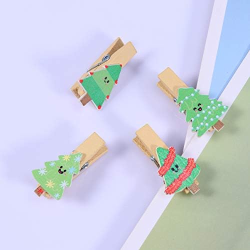 Happyyami Christmas Elements Phot Pegs Wood Craft Snack Bag Clips Mini Chanestin com barbante para suprimentos de festa
