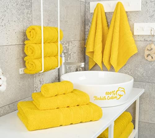 American Soft Linen Luxury 6 pedaços de toalhas, 2 toalhas de banho 2 toalhas de mão 2 panos, toalhas de algodão turco a para banheiro, toalhas amarelas