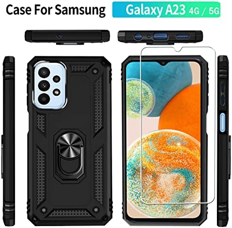 Anvzle para a caixa do Samsung Galaxy A23 5G com protetor de tela de vidro [2 pacote], Galaxy A23 4G Case pesada armadura à