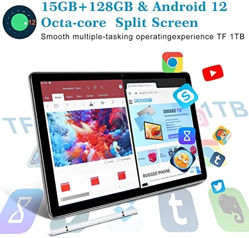 Doogee Tablet 2023, T10 10,1 FHD+ Android 12 comprimidos, comprimido de jogo octa-core de 15 GB+ 128 GB, bateria de 8300mAh 2,4g/5g