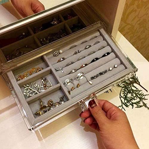 Caixa de armazenamento de plástico cinza, armazenamento simples de gaveta de estilo, colar, brincos e organizador de anel