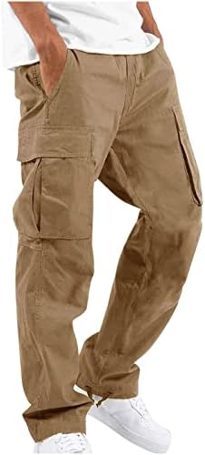 Calças de carga masculinas lbjtakdp com bolsos de trabalho casual de cordas elásticas de combate elástico de combate calças de combate ao ar livre