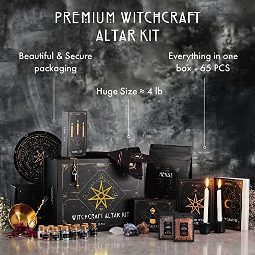 Large Witchcraft Kit 65 PCs - Kit de partida do altar de bruxas - suprimentos e ferramentas WicCan - Kit de suprimentos de bruxaria - Kit de bruxa para iniciantes kit de bruxaria para iniciantes - kit de feitiço para iniciantes
