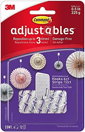 Ajustes de comando Mini ganchos reposicionáveis, plástico, branco, capacidade de 0,5 lb, 6 ganchos e 12 tiras