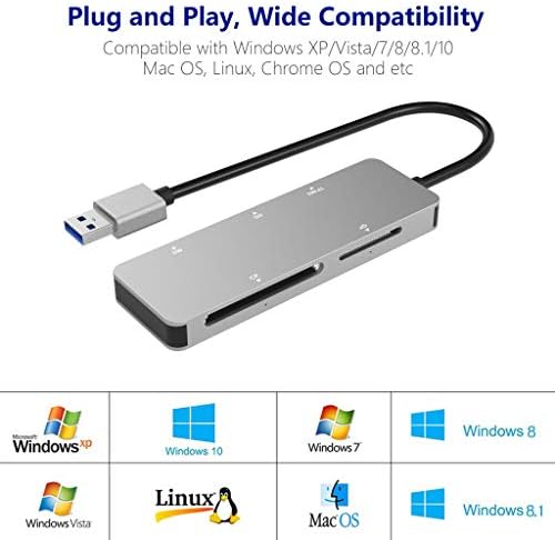 Leitor de cartão XD USB3.0, USB 3.0 de alta velocidade TF/SD/MS/M2/XD/CF Adaptador combinado Solt, leitor de cartões de alumínio de 6 pol. Mac OS, Linux