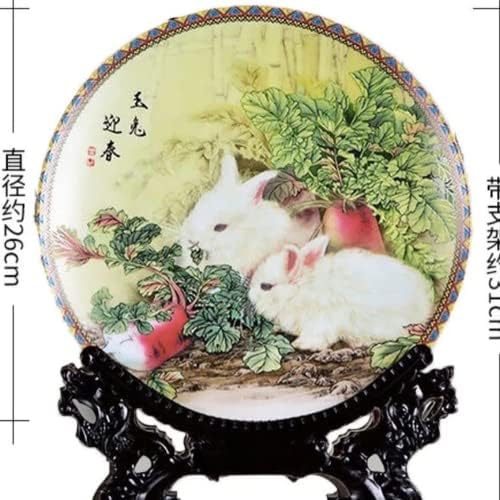 26cm Jingdezhen Pottery Pintura de mão pura High Jade Rabbit Spring Collection Class de porcelana Placa de porcelana