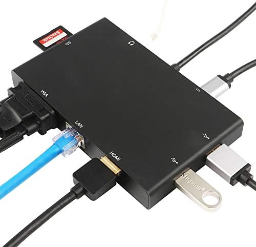 Estação de encaixe portátil Xunmaifhb, 8 em 1 Tipo C Hub Dock Hub HDMI HD VGA Converter RJ45 Porta, carregamento em PD, transmissão rápida do slot do cartão SD