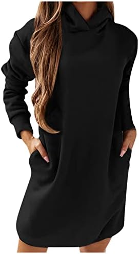 Capuz de moletom feminino Autumn e inverno Solid Color Compolado Vestido de suéter de mangas compridas