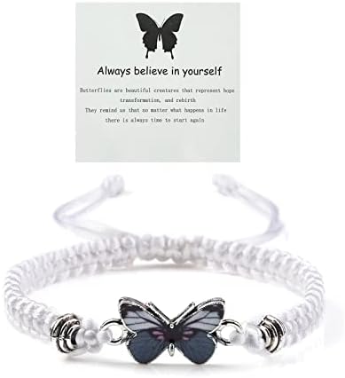 Sempre acredite em si mesmo pulseira de borboleta-pulseiras de borboleta ajustáveis ​​de cordas, pulseiras ajustáveis ​​para a mão, sempre acredite em si mesmo pulseira de borboleta para garotas adolescentes, braceletes de charme de borboleta