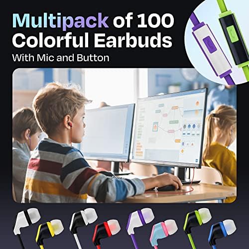 JustJamz 100 × fones de ouvido com fio multipack com microfone | Para escolas, bibliotecas, museus, etc. | 8 cores variadas