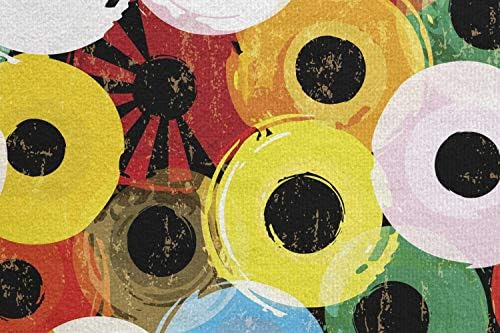 Toalha de tapete de ioga retrô de Ambesonne, registra anéis vívidos em forma de disco em estilo de vinil com traços e salpicos gráficos grunge, suor sem deslizamento absorvente de yoga pilates pilotout tampa, 25 x 70, multicolor