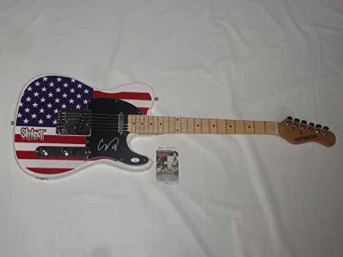 Corey Taylor assinou a bandeira dos EUA, à prova de legenda da guitarra, à prova de legenda JSA CoA