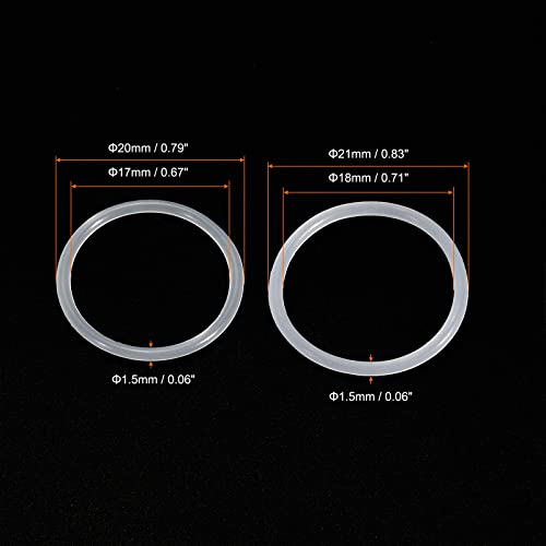 O-rings de silicone de meccanidade, 20x17x1.5mm 21x18x1.5mm VMQ vedação Juntas para reparo de tubos de válvulas, branco