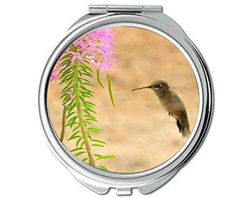 Espelho, espelho compacto, espelho redondo da vida selvagem de beija -flor rufous, ampliação de 1 x 2x
