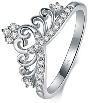 BORUO Princess Crown Tiara Wedding CZ Band - Anéis de coroa premium para mulheres - anel de zircônia cúbica - anéis de