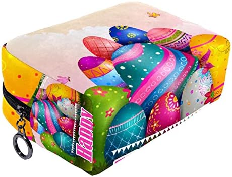 Tbouobt Makeup Bag Zipper Bolsa Travel Organizador cosmético para mulheres e meninas, Flor de desenho animado de ovos de Páscoa