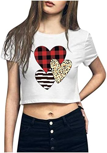 Camiseta dos namorados para mulheres de verão de manga curta impressão de coração básico Tops de colheita solta adolescente