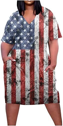 Vestidos hcjkdu midi for women v pescoço de manga curta vestido de bandeira americana com bolsos
