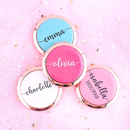 Cor personalizada e maquiagem espelho de maquiagem Texto personalizado Pink Azul Branco Viagem A beleza espelho Presente