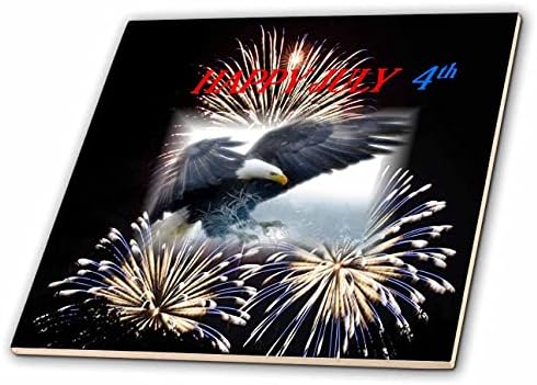 3drose Image of Words Happy Julho Quarto com Eagle On Fireworks Background - Tiles