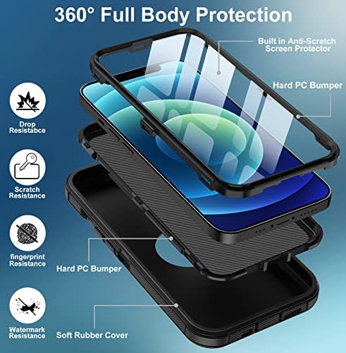 Aimoll-88 para iPhone 12 Case, iPhone 12 Pro Case, com protetor de tela embutido Protetor de queda pesada Proteção à prova de choque à prova de poeira Tampa do telefone Proteção para Apple iPhone 12/12 Pro