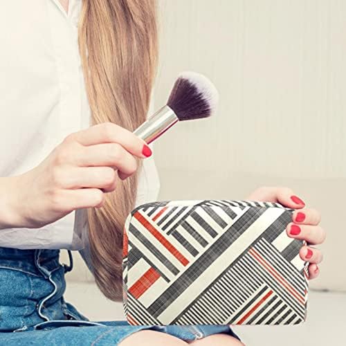 Woshjiuk Small Makeup Bag Bag de viagem com zíper, geométrico listrado vintage, organizador cosmético para mulheres