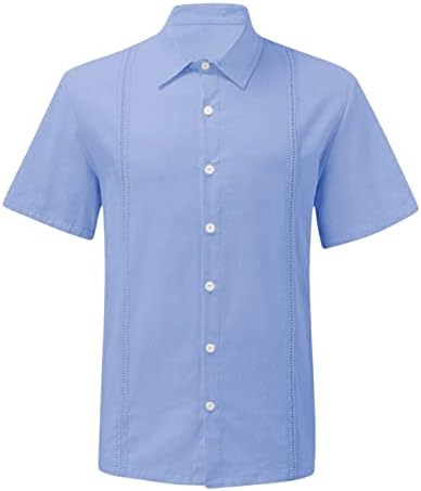 Camisas de linho de algodão de manga curta masculina Button de verão para baixo camisa de férias tropical de férias tropical