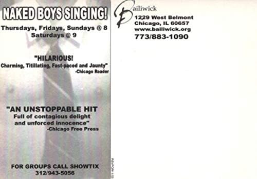 Revue nua da Revue Naked Boys Singing, 3º ano no cartão postal de Bailiwick 2004