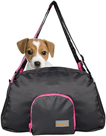 Cuecue Pet Deluxe dobrável Saco de viagem de transportadora de animais de estimação, preto com acabamento rosa