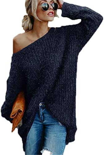 Andongnywell Sweaters femininos casuais manga longa sexy off ombro ombro de suéter de malha de pullitamento leve