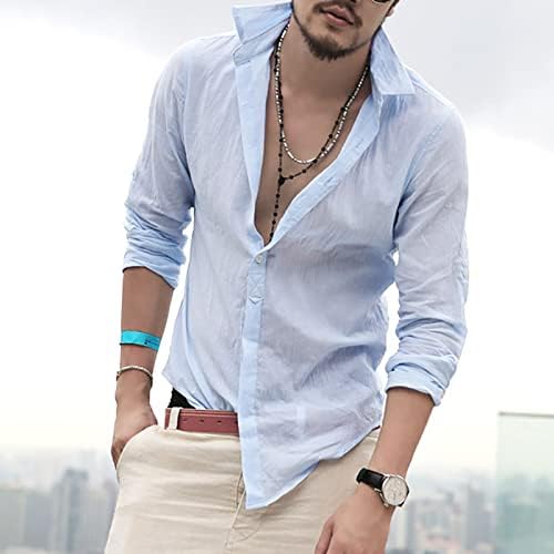 BMISEGM Summer mass camisas masculinas de manga comprida camisa de algodão de praia Button Down Down Button Casual Mens Corduroy