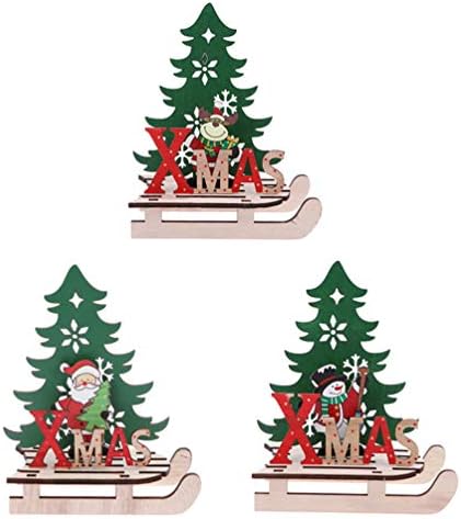 Nuobesty 3pcs de Natal decorações de trenó de madeira montam ornamentos de árvore de Natal de trenó de natal artesanato de madeira para mesa de mesa decoração